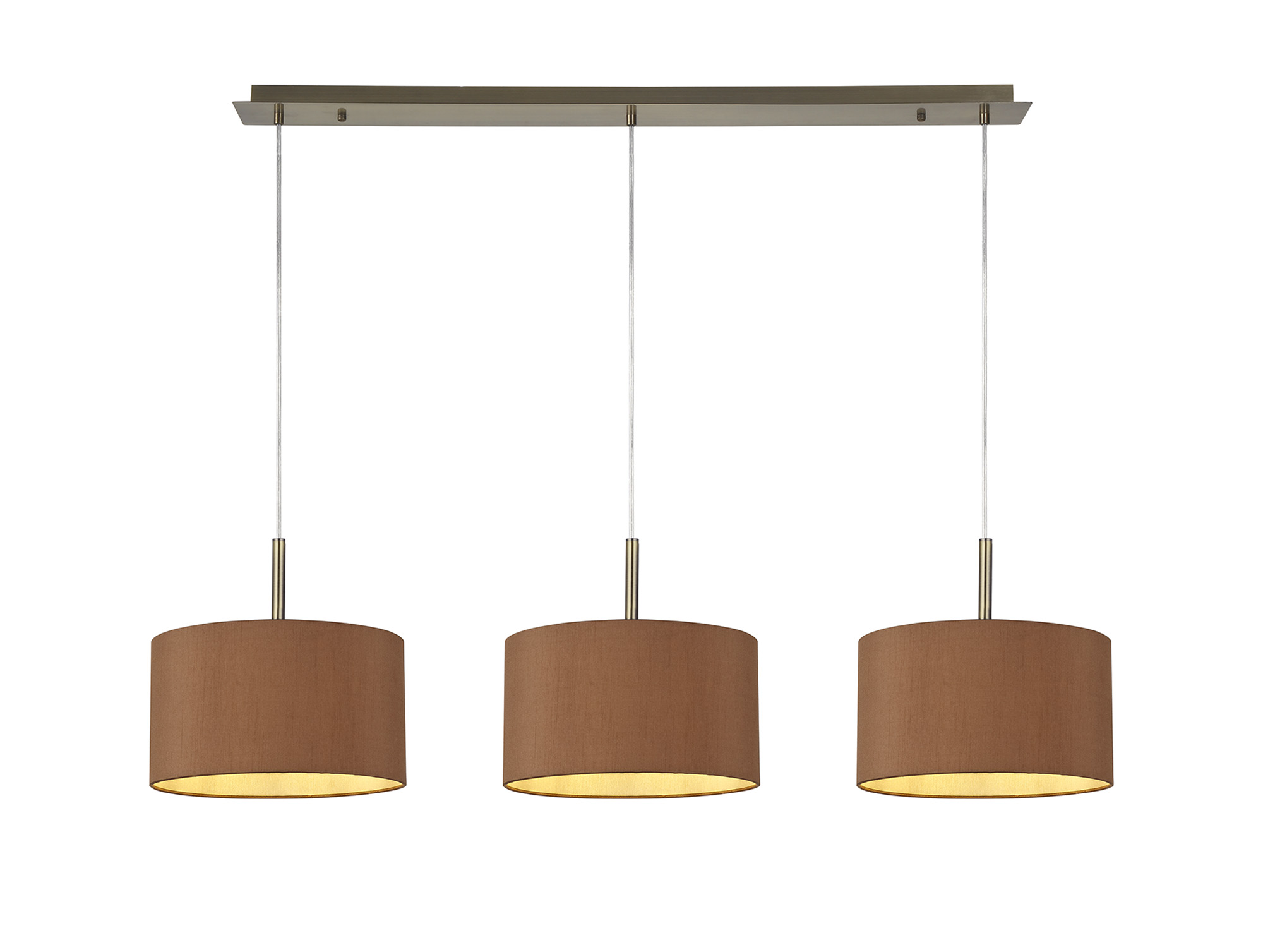 DK0572  Baymont 30cm Shade 3 Light Pendant Antique Brass, Raw Cocoa/Grecian Bronze